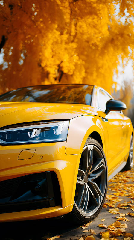 秋日黄车落叶缤纷图片