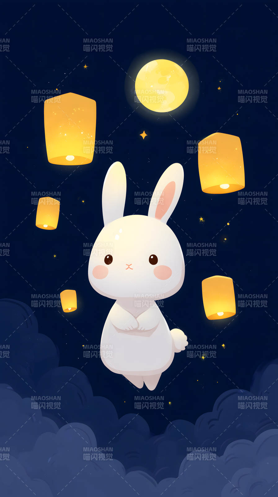 中秋夜空里的萌兔图片