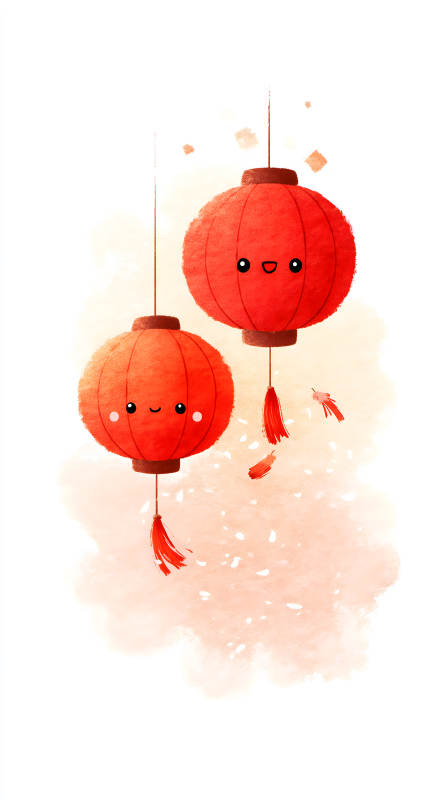 可爱中国灯笼新年贺卡图片