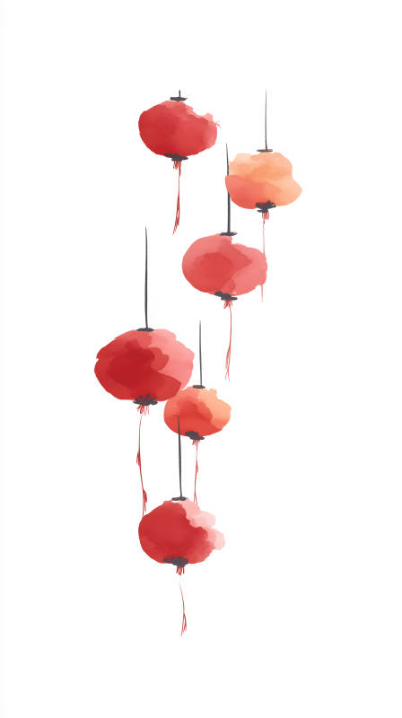 水墨风格的中国红灯笼图片