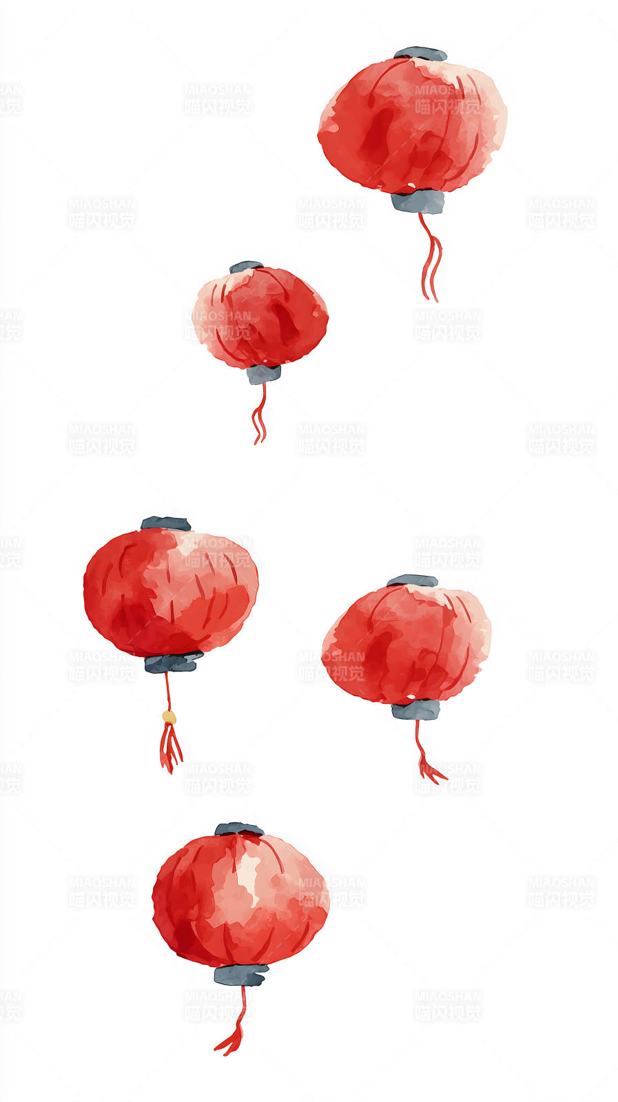 中国风红灯笼水彩画图片