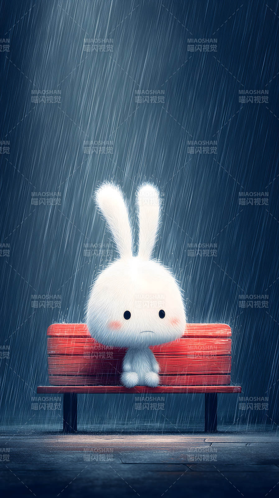 雨中独自等待的兔子图片
