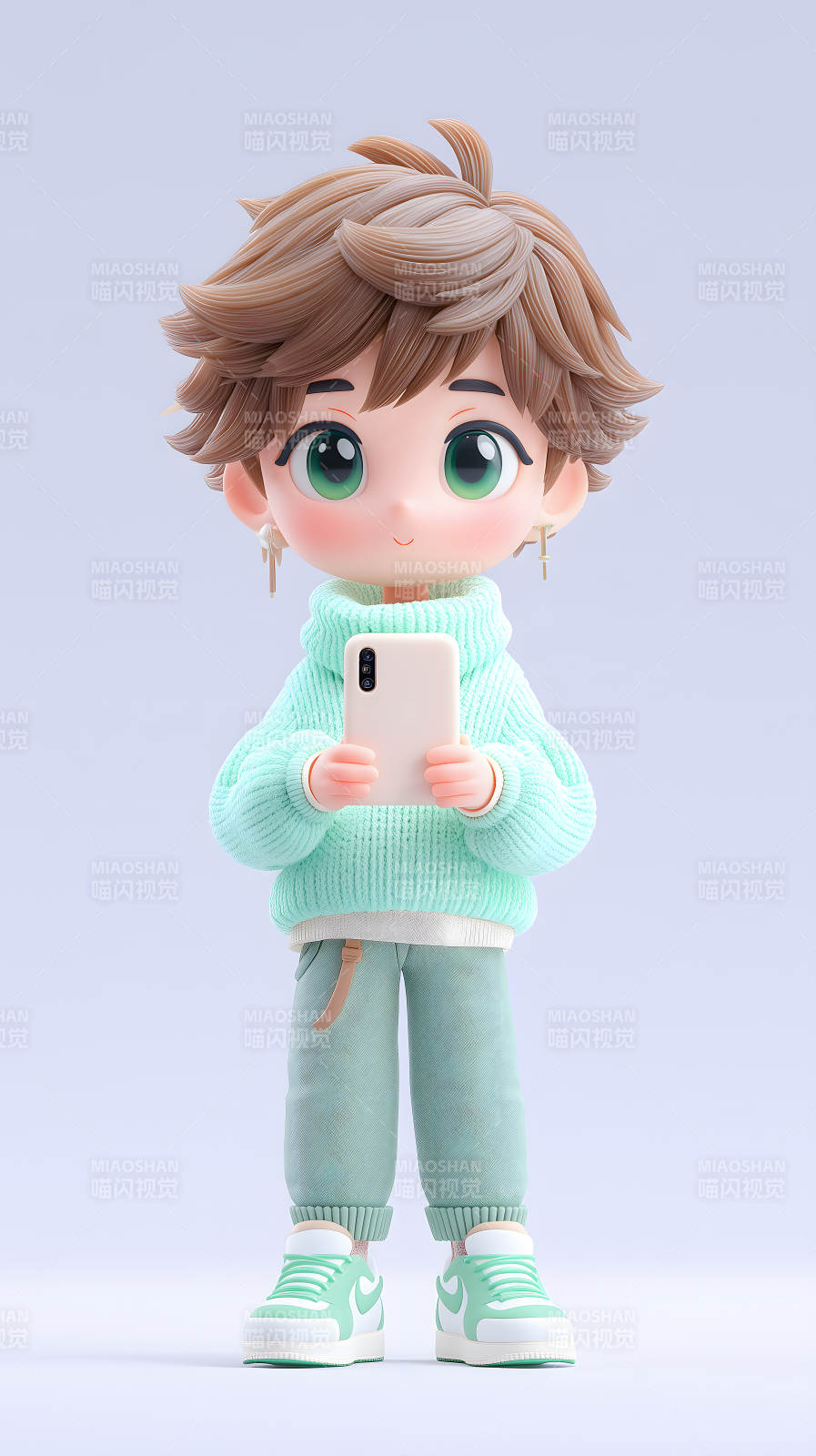 3D卡通男孩玩手机图片