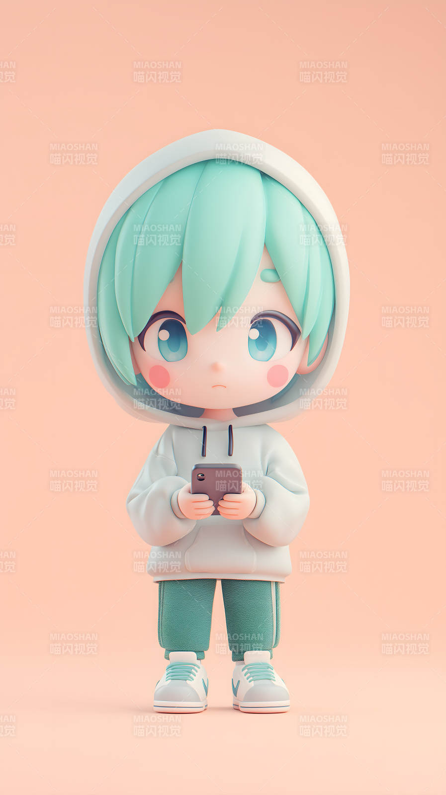 可爱卡通人物玩手机图片