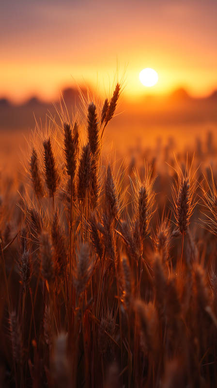 金色麦田的日落景象图片
