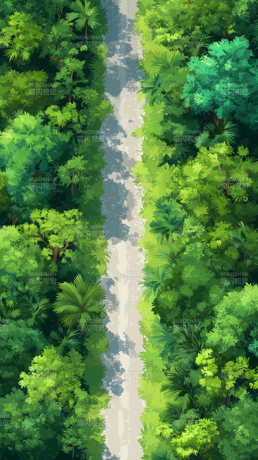 鸟瞰图：绿树成荫的道路图片