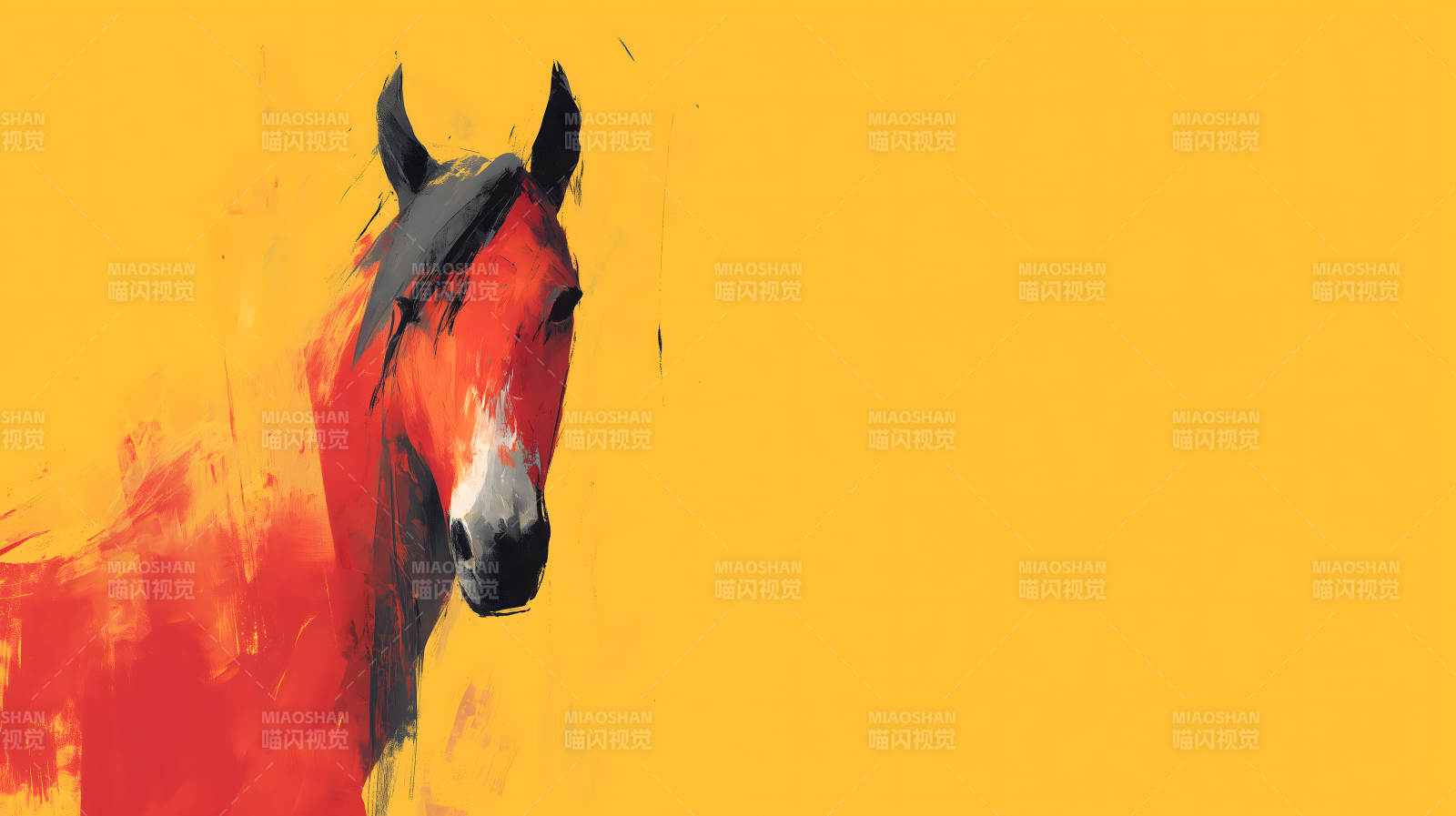 奔腾的红色骏马油画图片