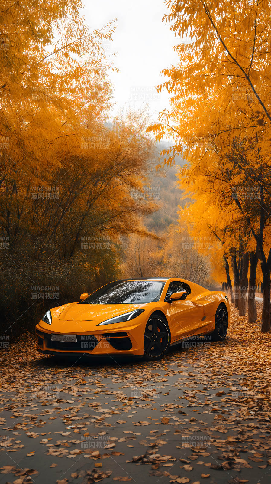 秋日里亮眼的跑车图片