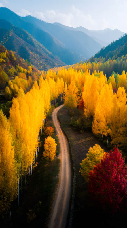 秋日山间蜿蜒小路图片