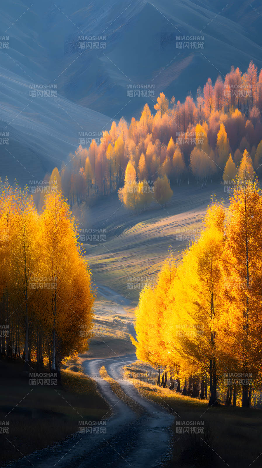 秋日山谷金色之路图片