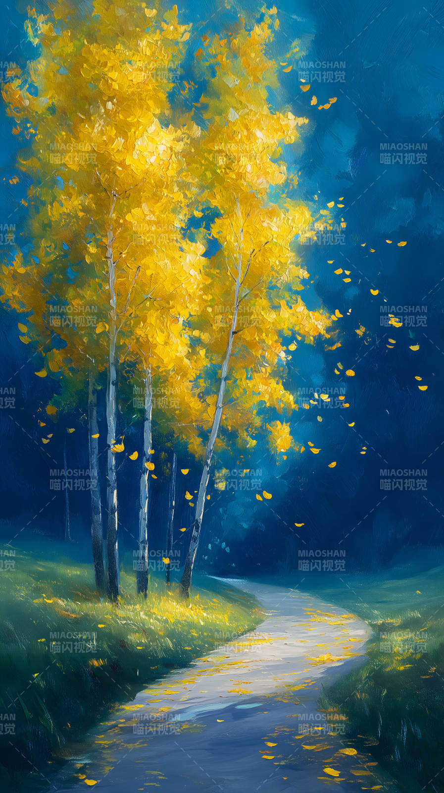 秋日小路金叶飘零图片