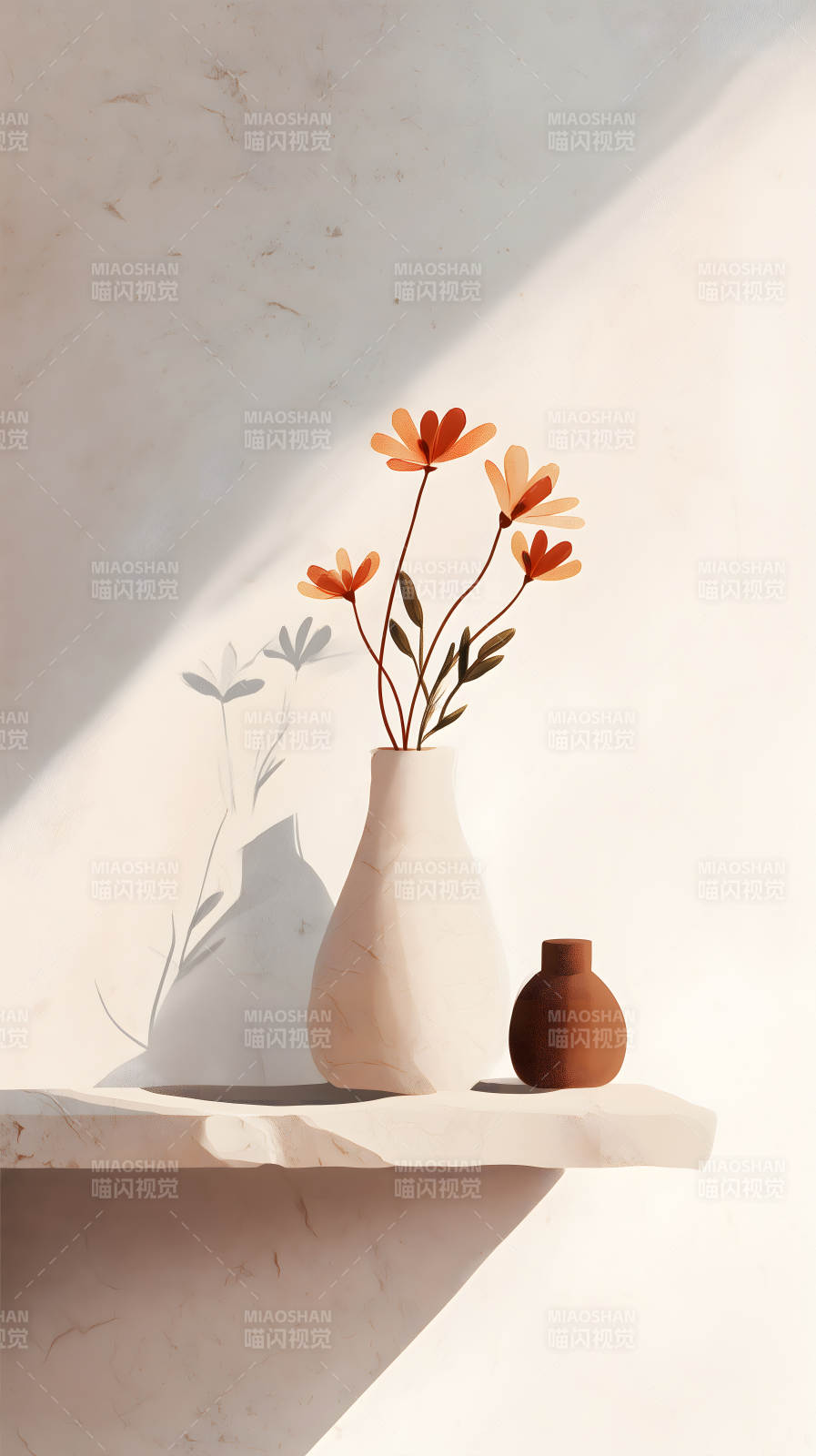 静物：光影下的花瓶与花图片