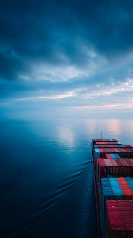 傍晚海面上的集装箱货轮图片