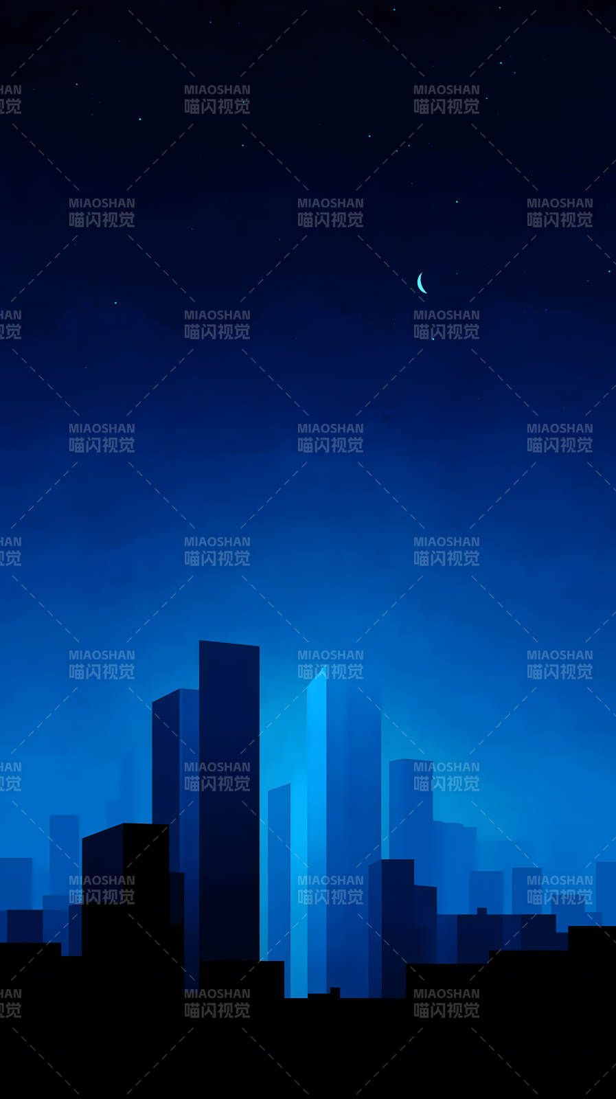 深蓝夜色中的城市剪影图片