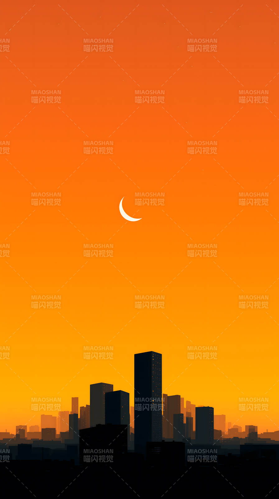 橙色天际下的城市剪影图片