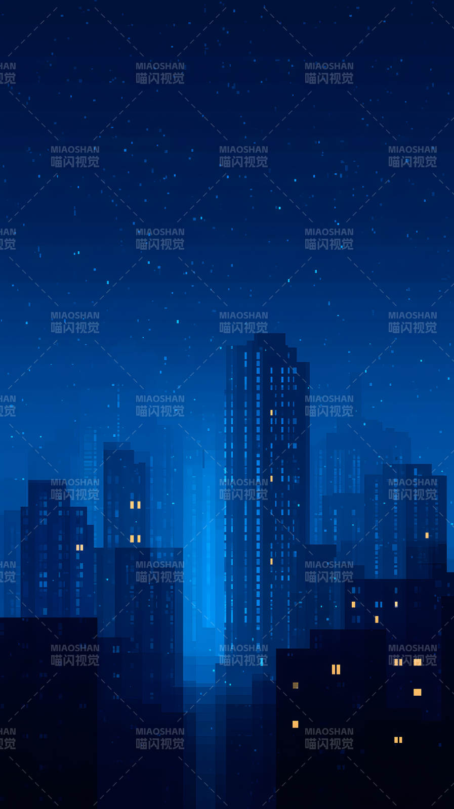 像素风格的宁静夜空城市图片