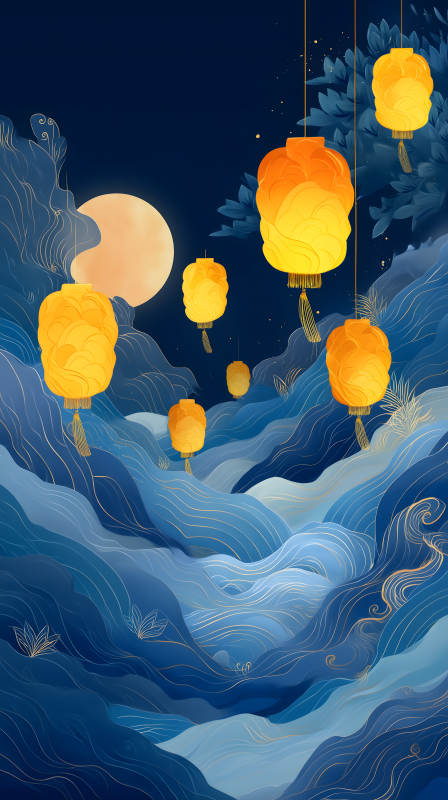 中秋节梦幻蓝调意境图图片