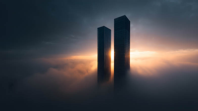 云海之上的双子塔图片