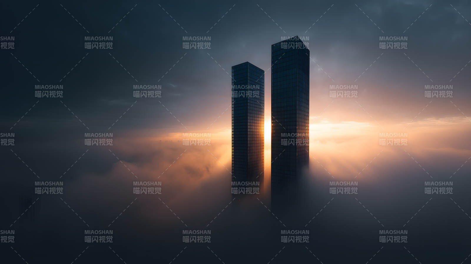 云海之上的双子塔图片