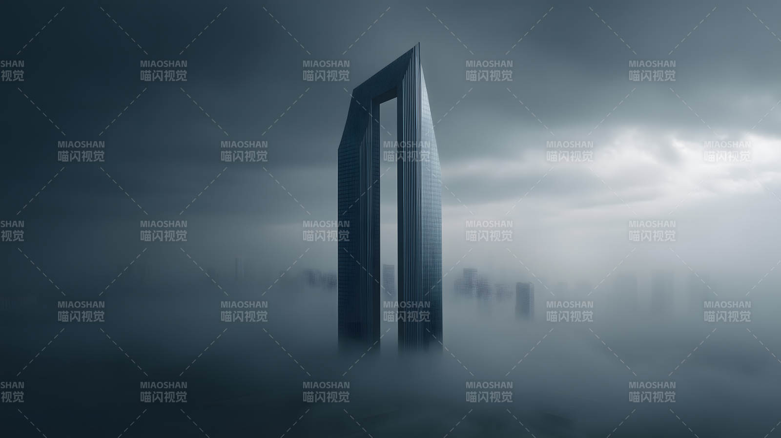 雾都摩天大楼的剪影图片