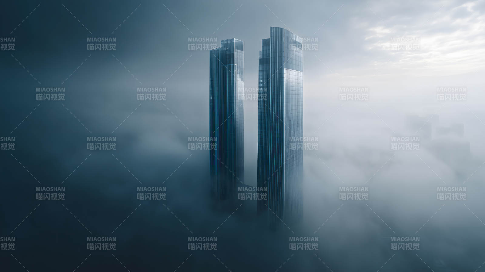 雾海中的双子塔图片