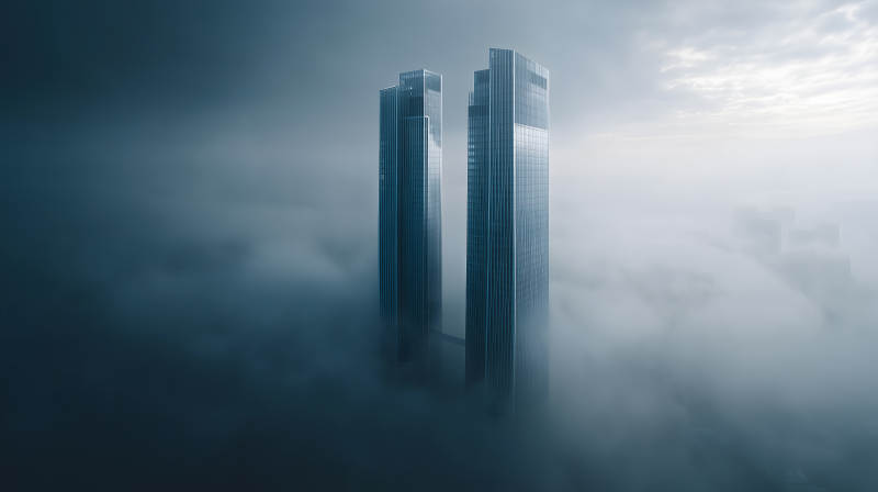 雾海中的双子塔图片