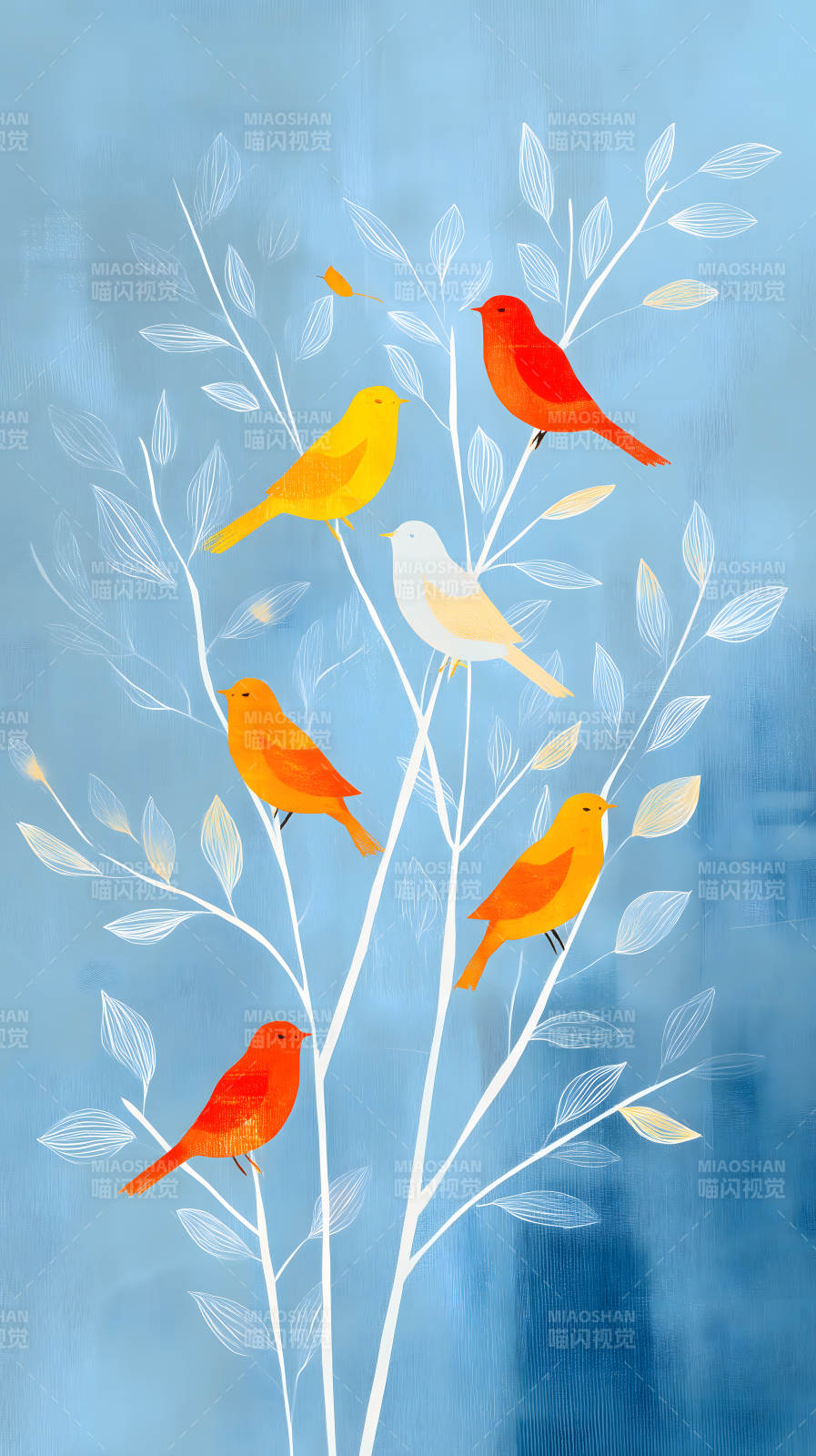 栖息枝头的五彩小鸟图片