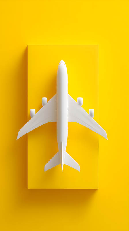 明黄色背景上的白色飞机模型图片