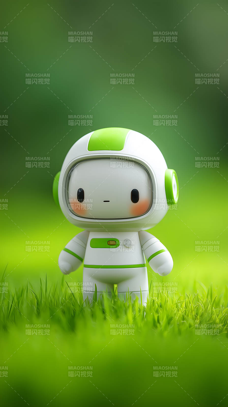 可爱的小机器人漫步绿野图片