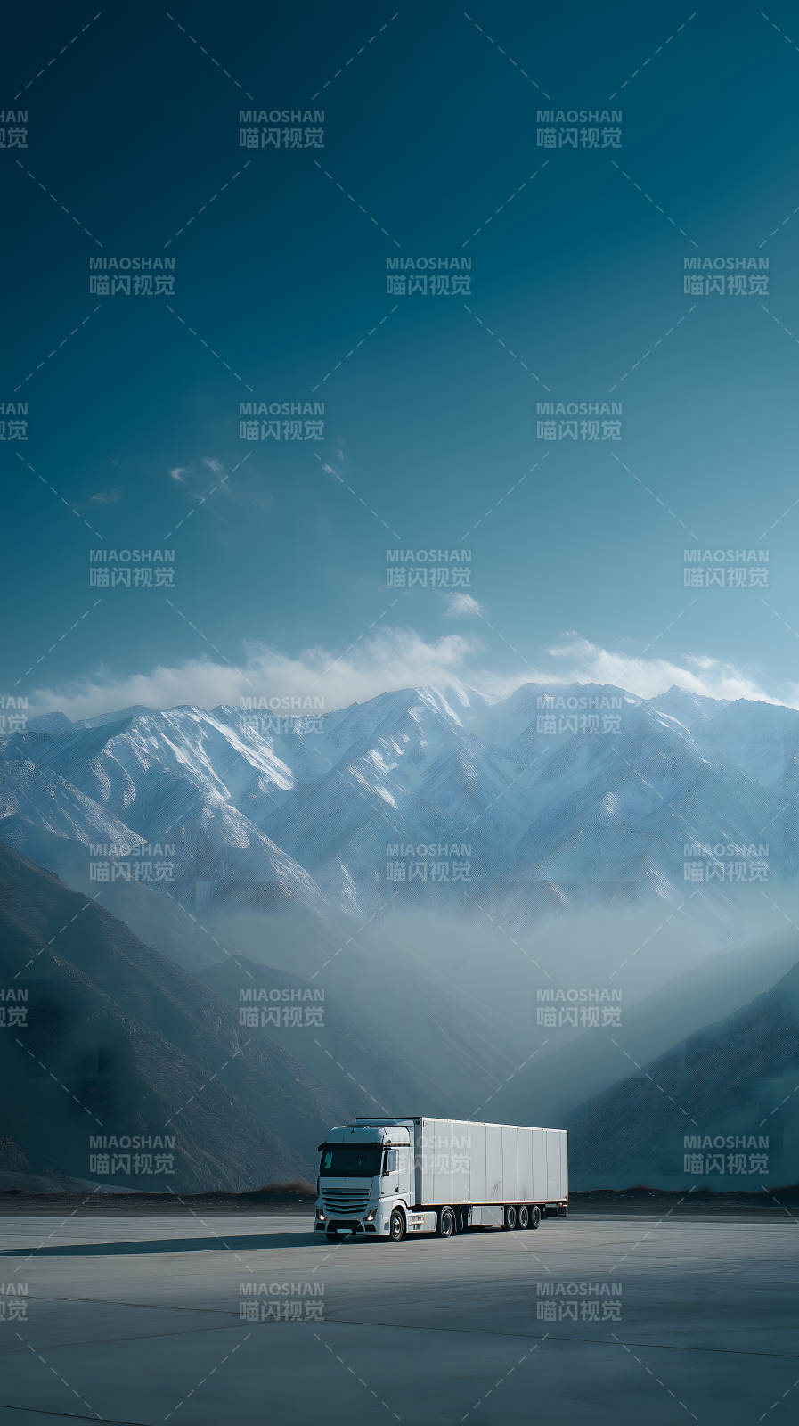 卡车与雪山壮阔景色图片