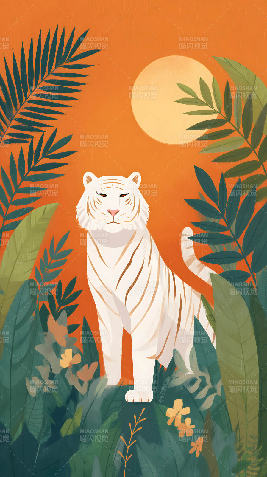 丛林落日下的白虎图片