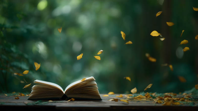 秋叶飘零书页轻翻图片