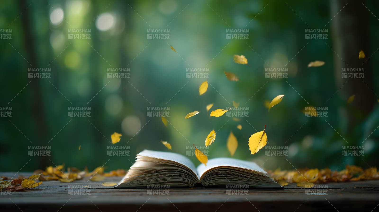 秋叶飘落书页间图片