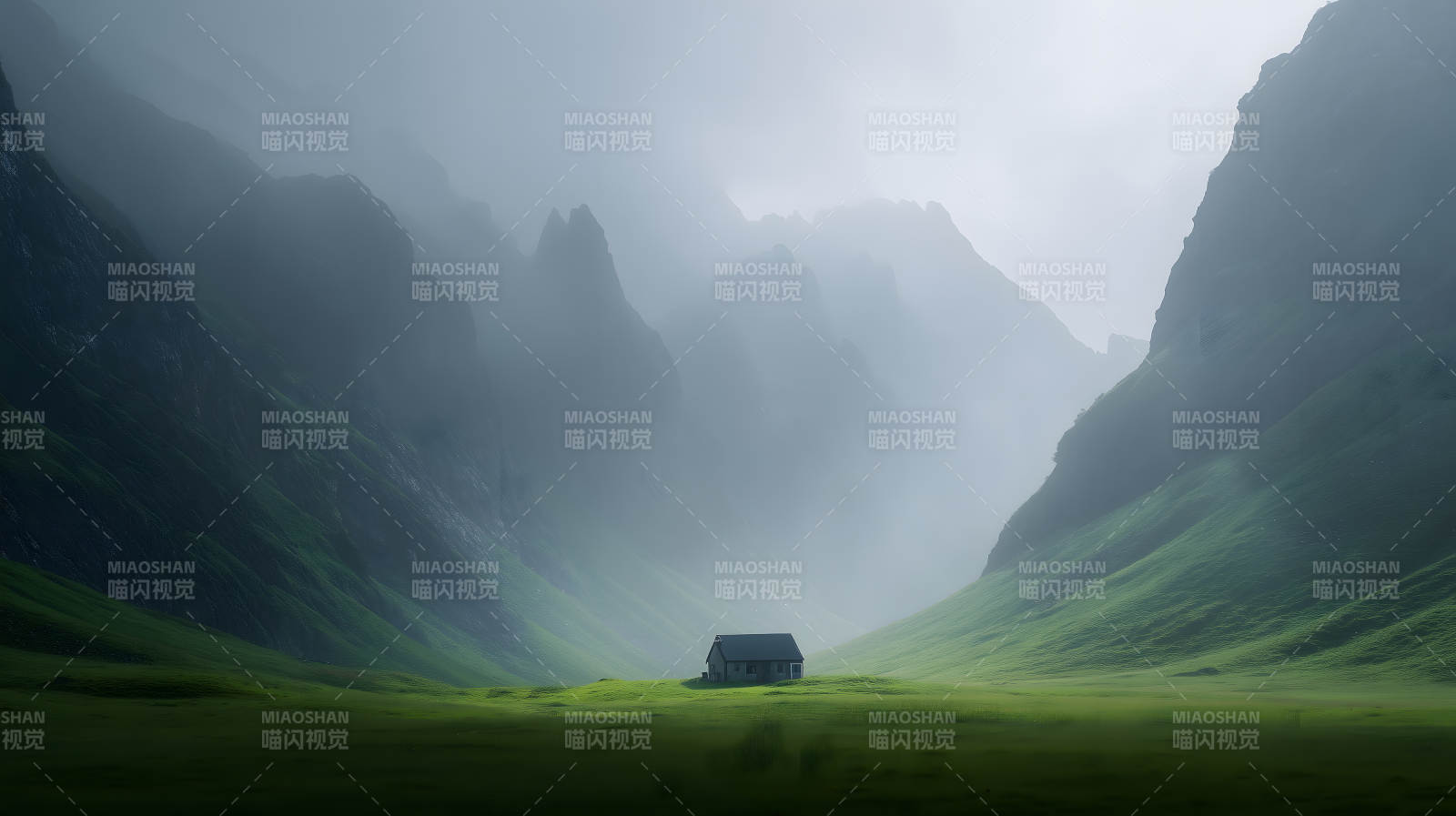 山谷中的静谧小屋图片