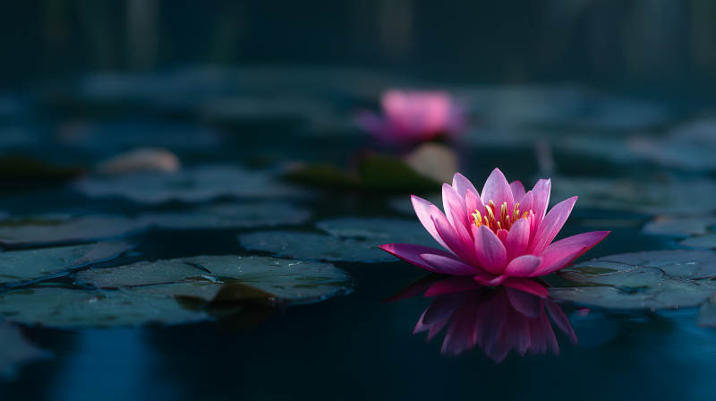 宁静祥和的睡莲池塘图片