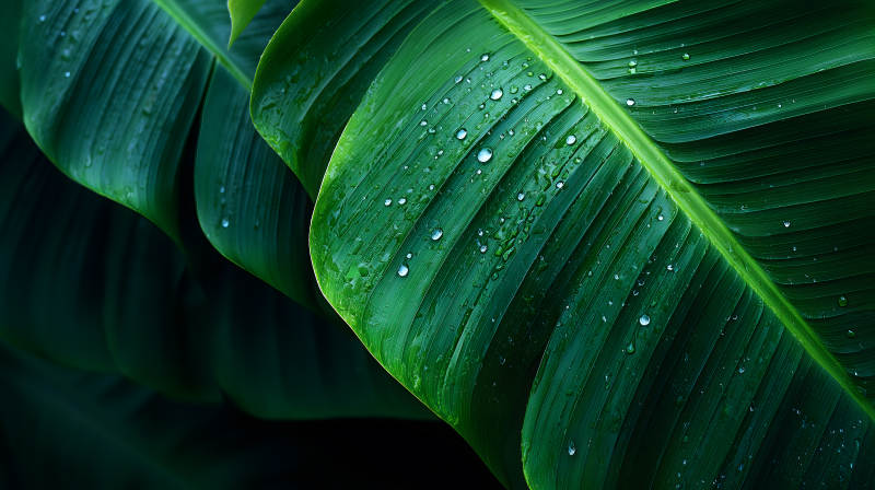 雨后翠绿的芭蕉叶图片