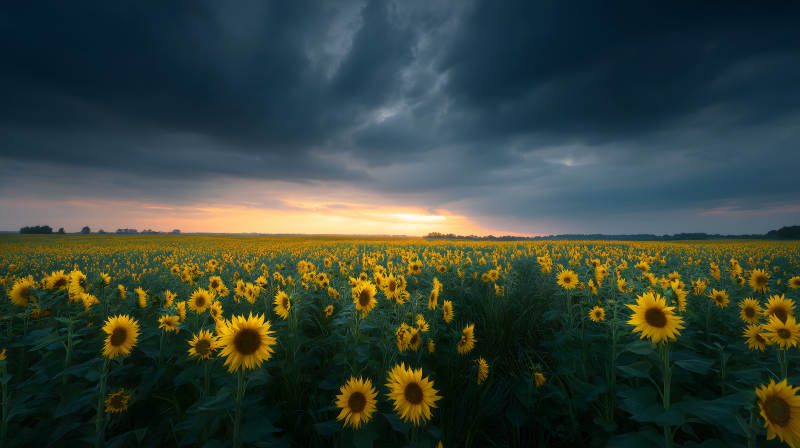 暴风雨来临前的向日葵田图片