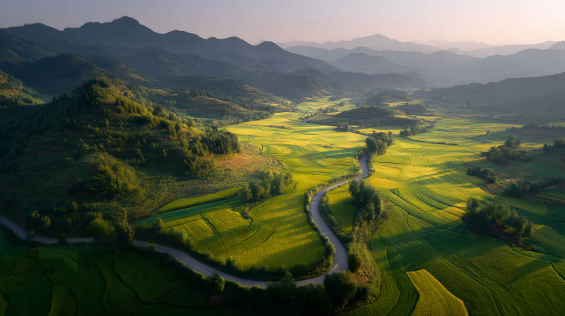 山间田园蜿蜒小路图片