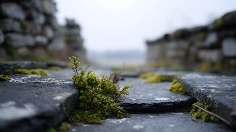 古老石墙上的顽强生命图片