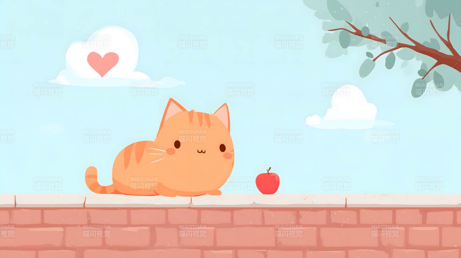 猫咪与苹果的春日午后图片