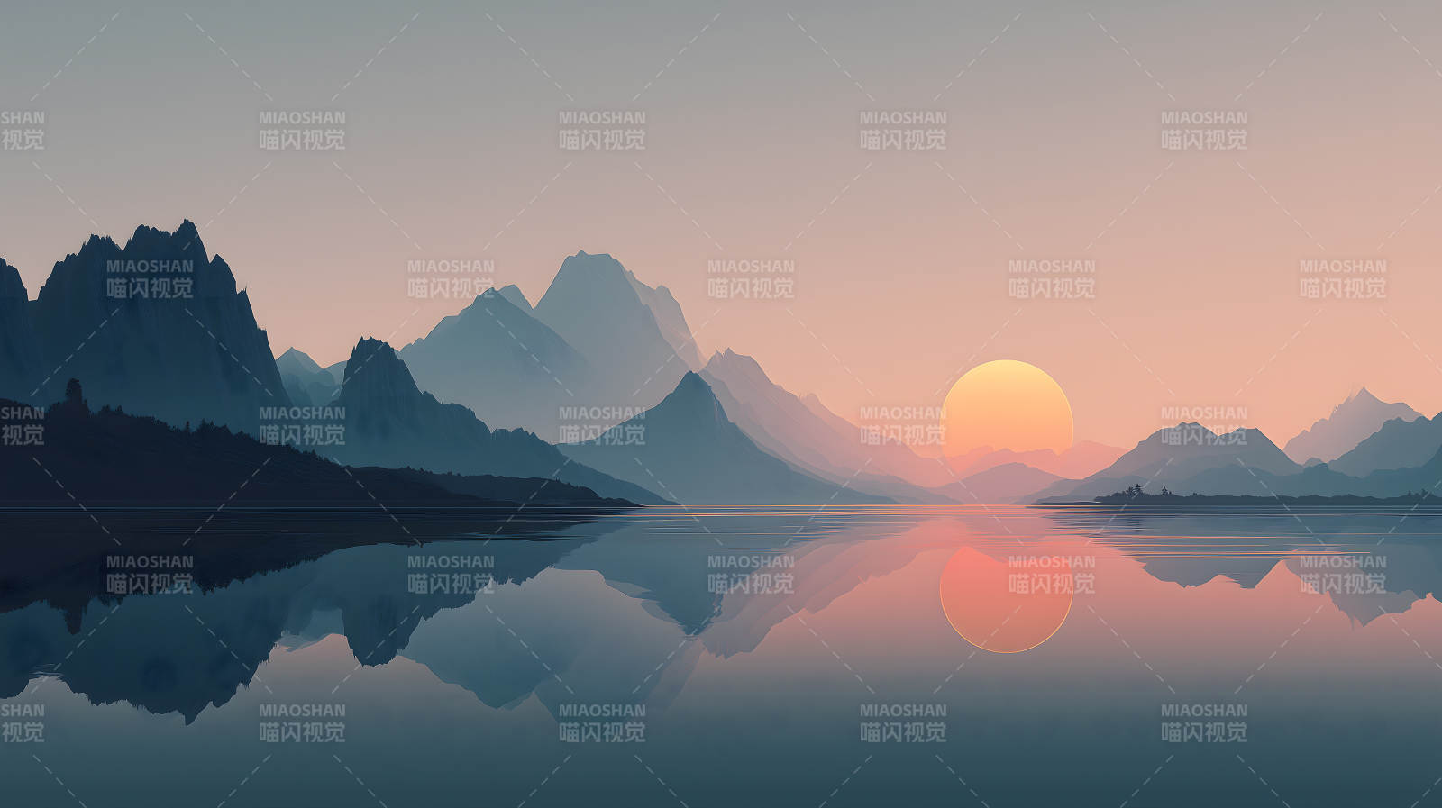 宁静祥和的日落山景图片