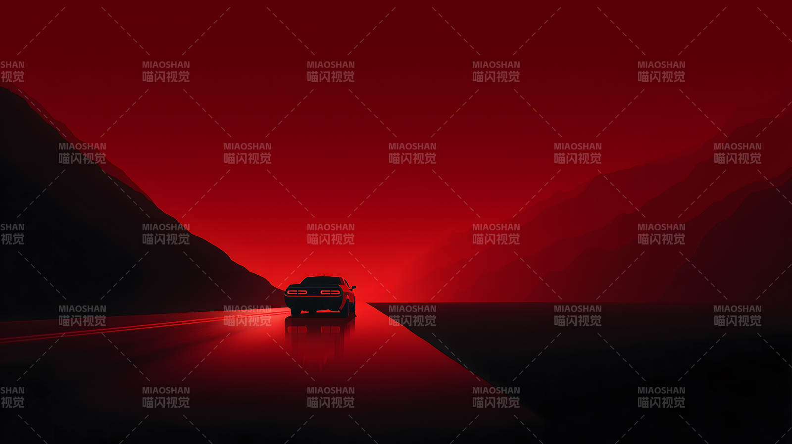 红色暮色下的疾驰图片