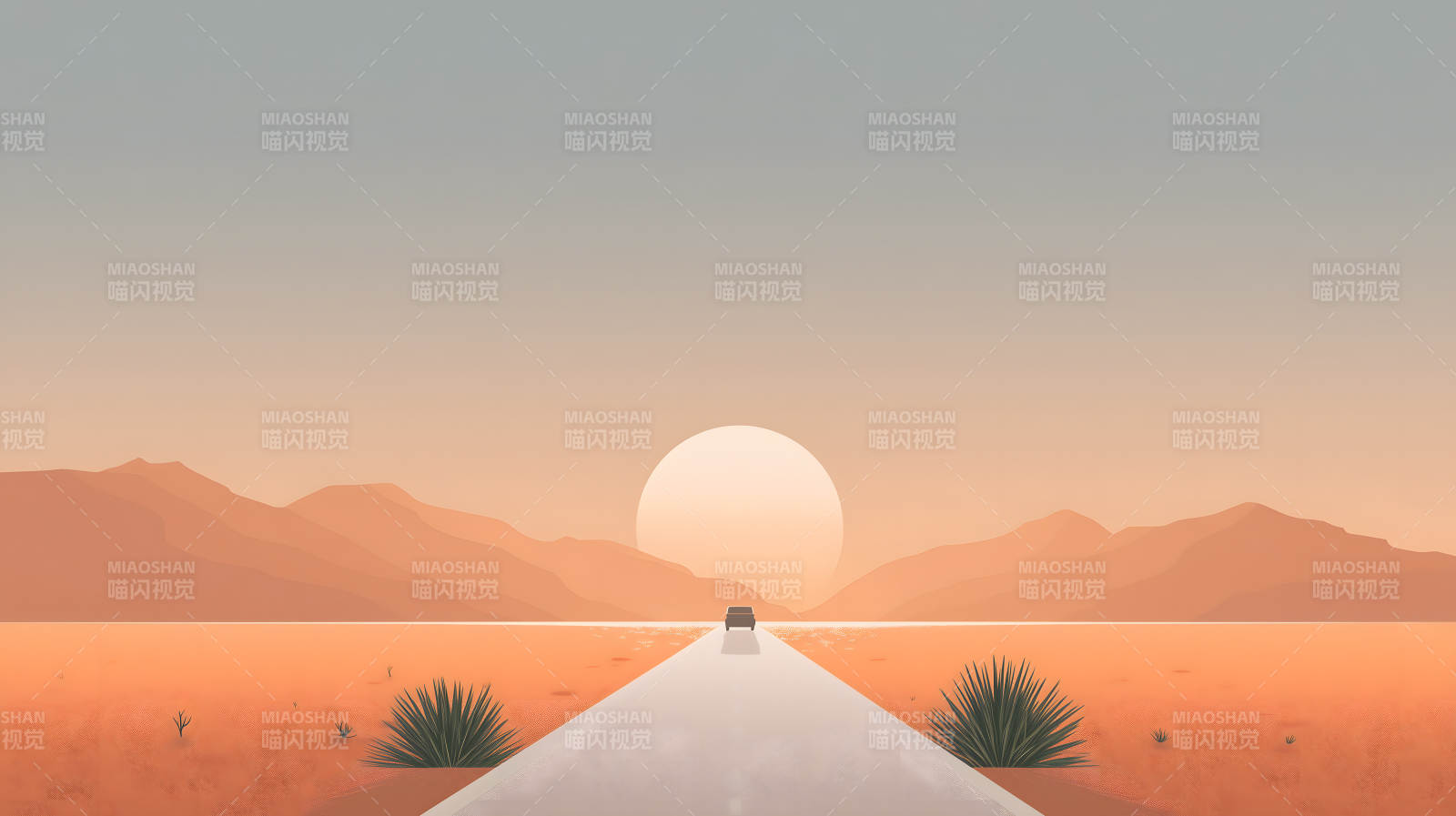 沙漠公路夕阳美景图片