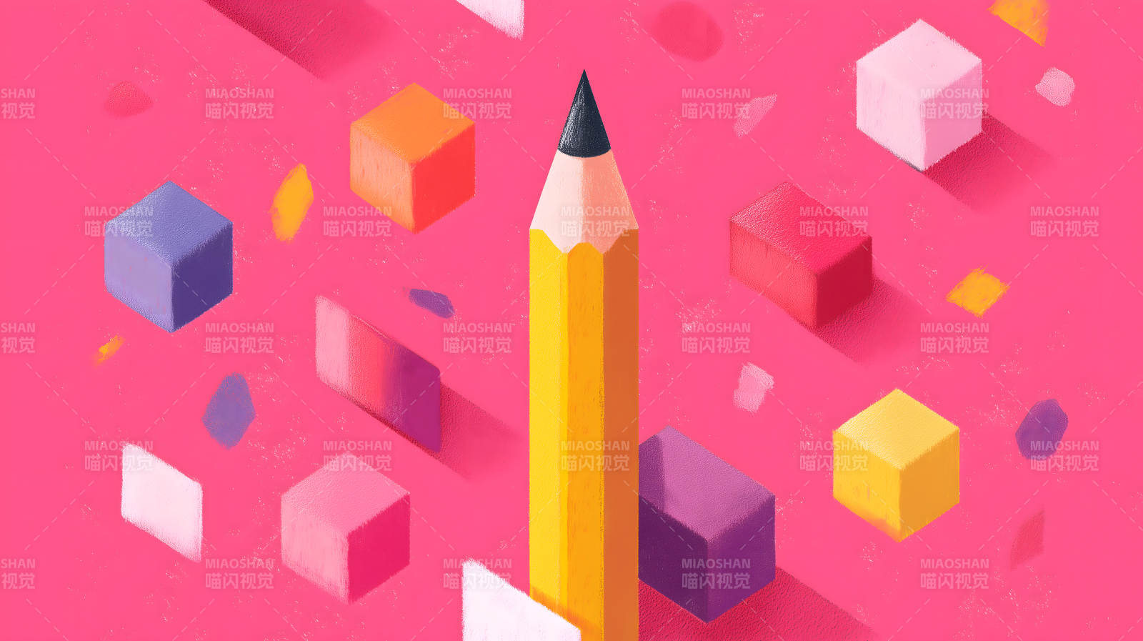 彩色方块与黄色铅笔图片