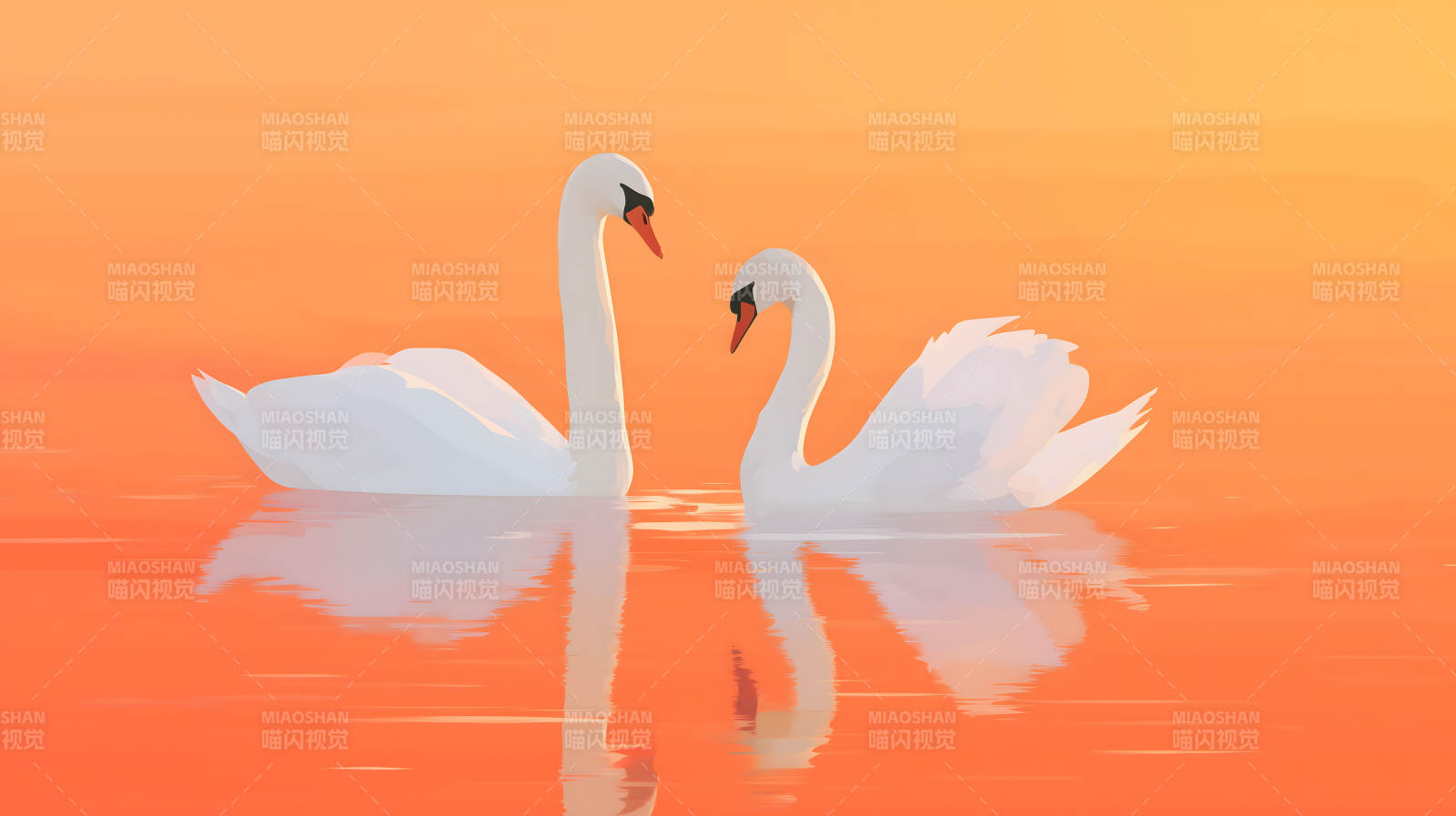 日落时分，一对天鹅图片