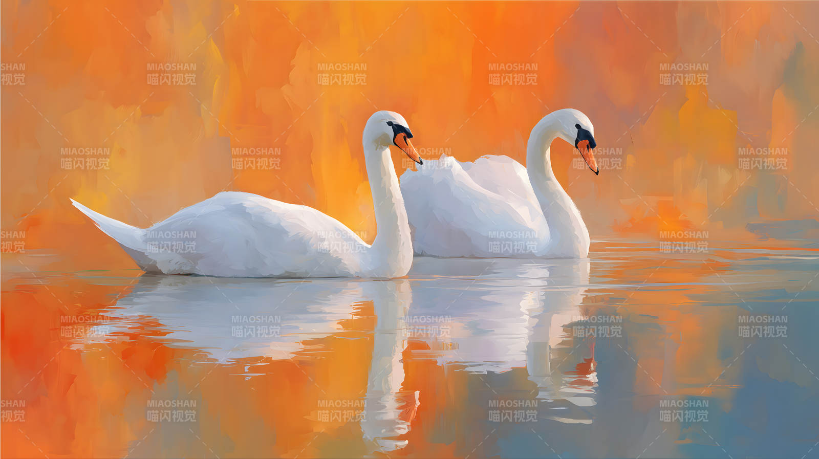 夕阳下优雅的白天鹅图片