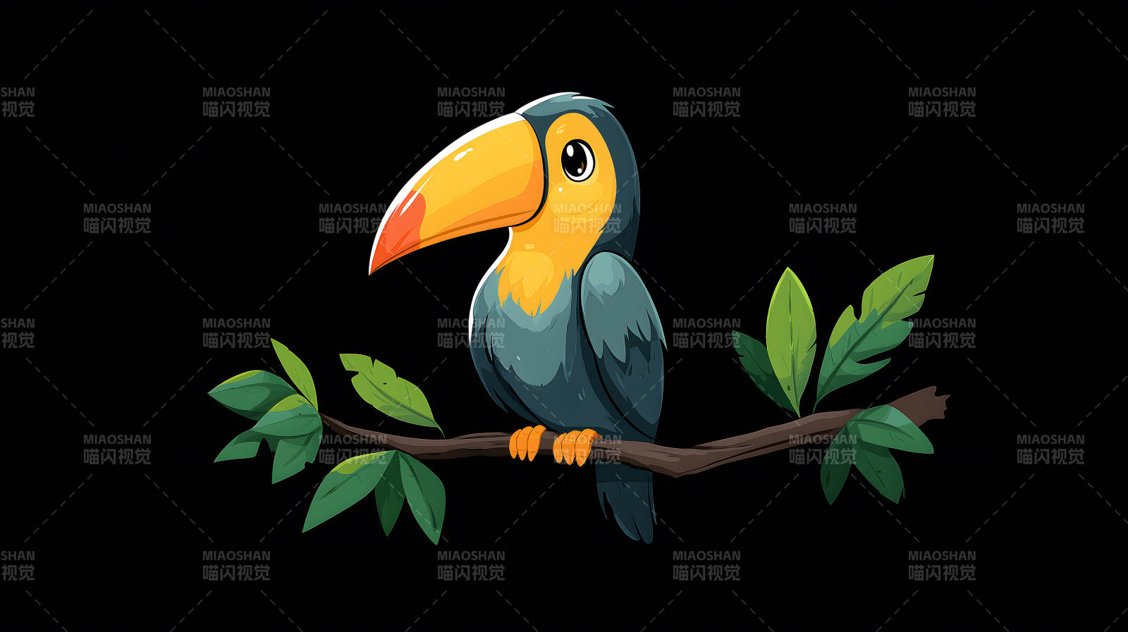 卡通图画：树枝上的巨嘴鸟图片