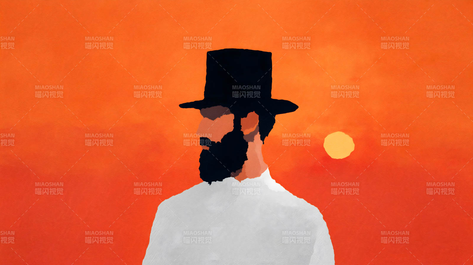 落日下戴礼帽的男子图片