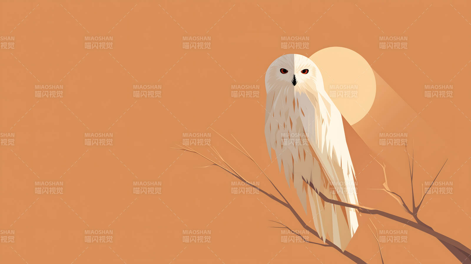 极地雪鸮日落栖息图图片