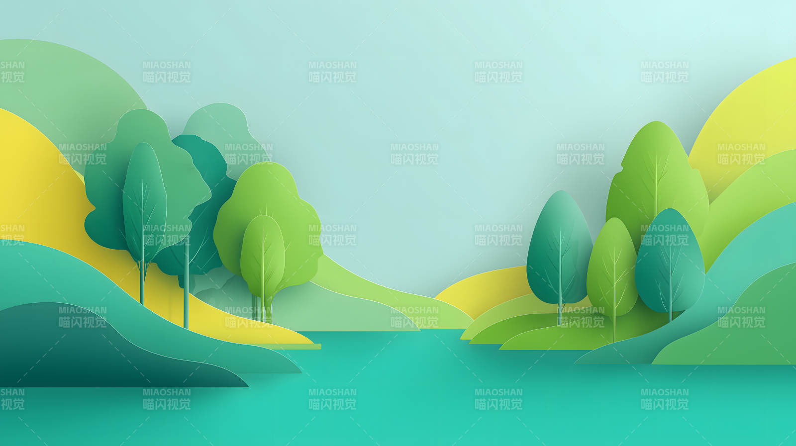 纸艺风格的绿色田园风光图片